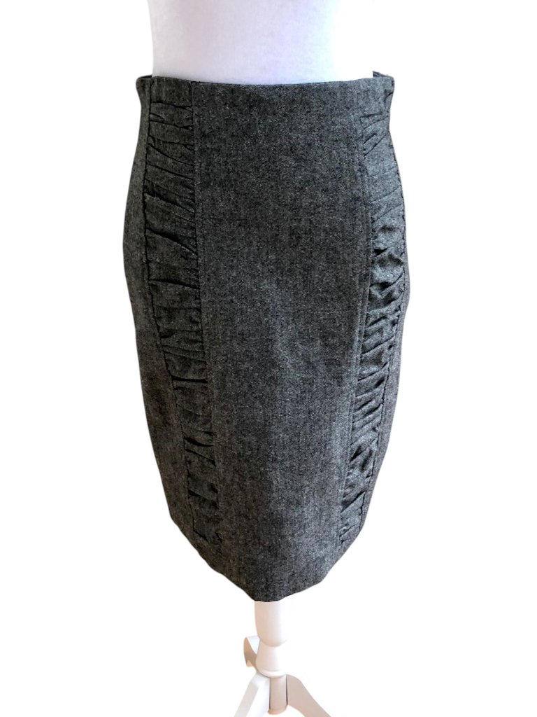 Bb Dakota Skirt Pencil Ruffle Front Gray Wool (2)